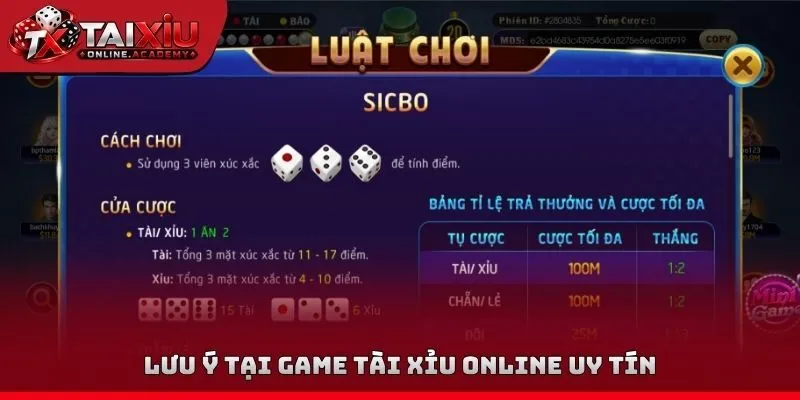 Lưu ý tại Game tài xỉu online uy tín